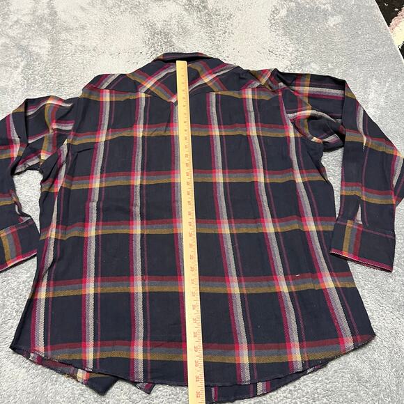 Wrangler Shirt Mens XXL Heavyweight Blue Plaid Pearl Snap Weatern Pocket - Picture 5 of 7